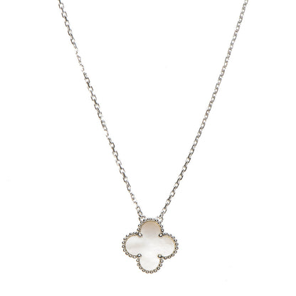 Van Cleef & Arpels 18K White Gold Mother of Pearl Vintage Alhambra Pendant Necklace 1 of 7