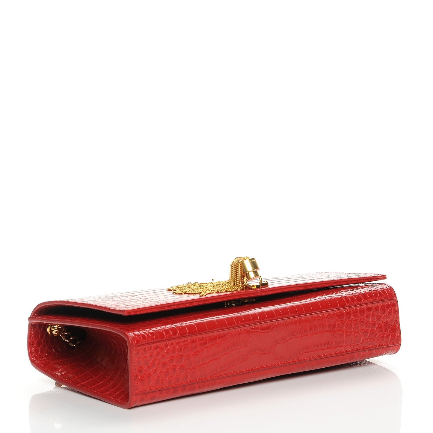 Calfskin Crocodile Embossed Medium Classic Monogram Kate Tassel Satchel New Red