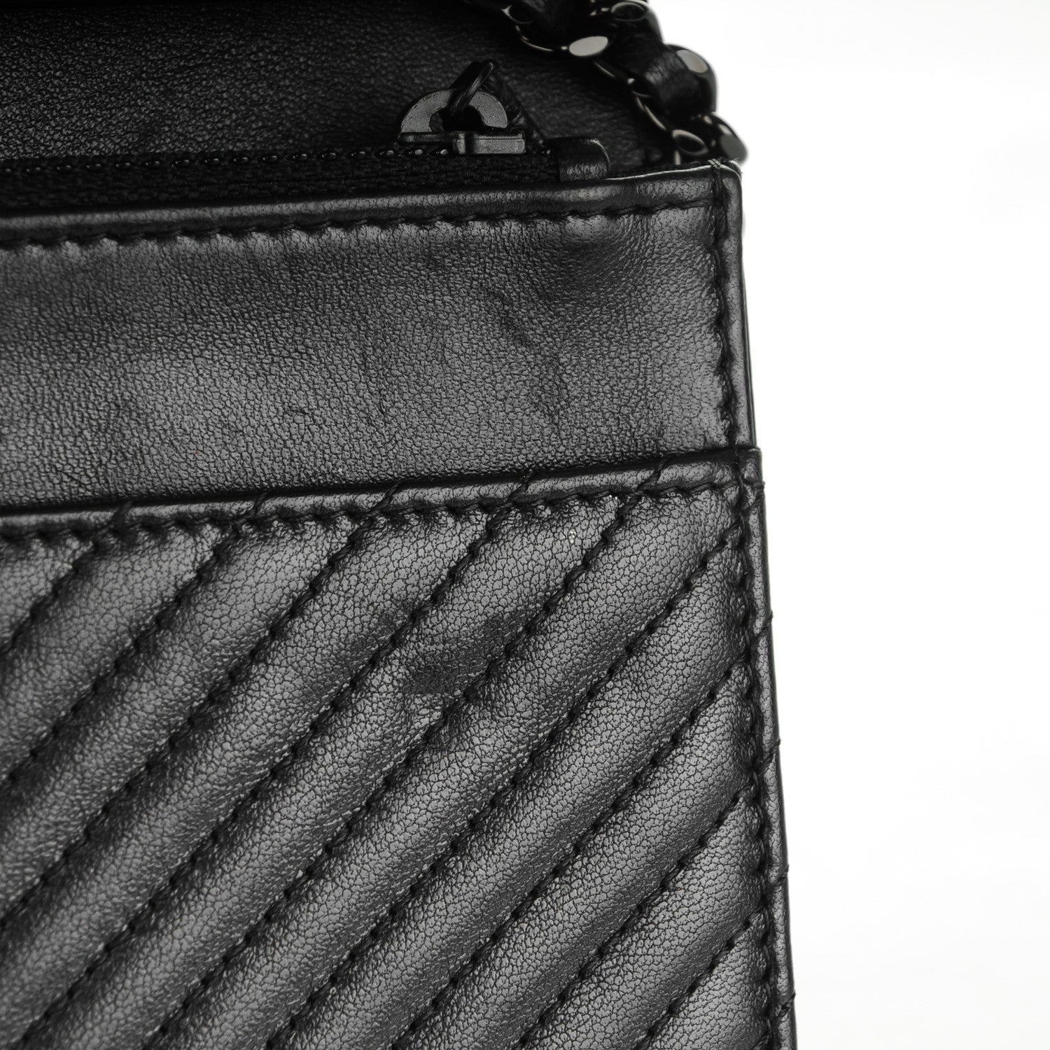 Chanel Lambskin Chevron Wallet On Chain WOC Black 10 of 10
