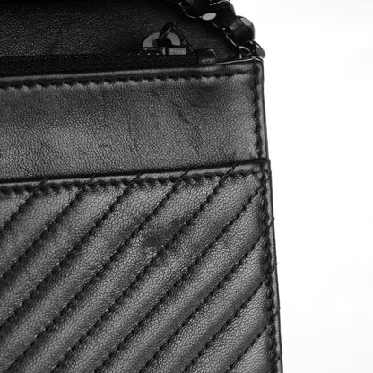 Chanel Lambskin Chevron Wallet On Chain WOC Black 10 of 10