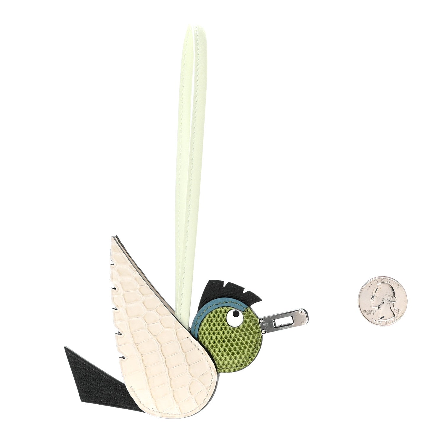Hermes Epsom Swift Alligator Lizard Birdy Bag Charm Vanille Vert Criquet Vert Fizz Bleu Jean Black 2 of 5