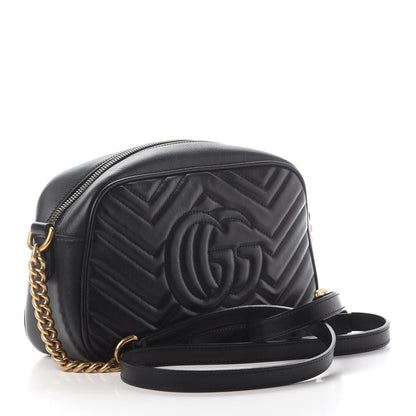 Gucci Calfskin Matelasse Small GG Marmont Chain Shoulder Bag Black 3 of 9