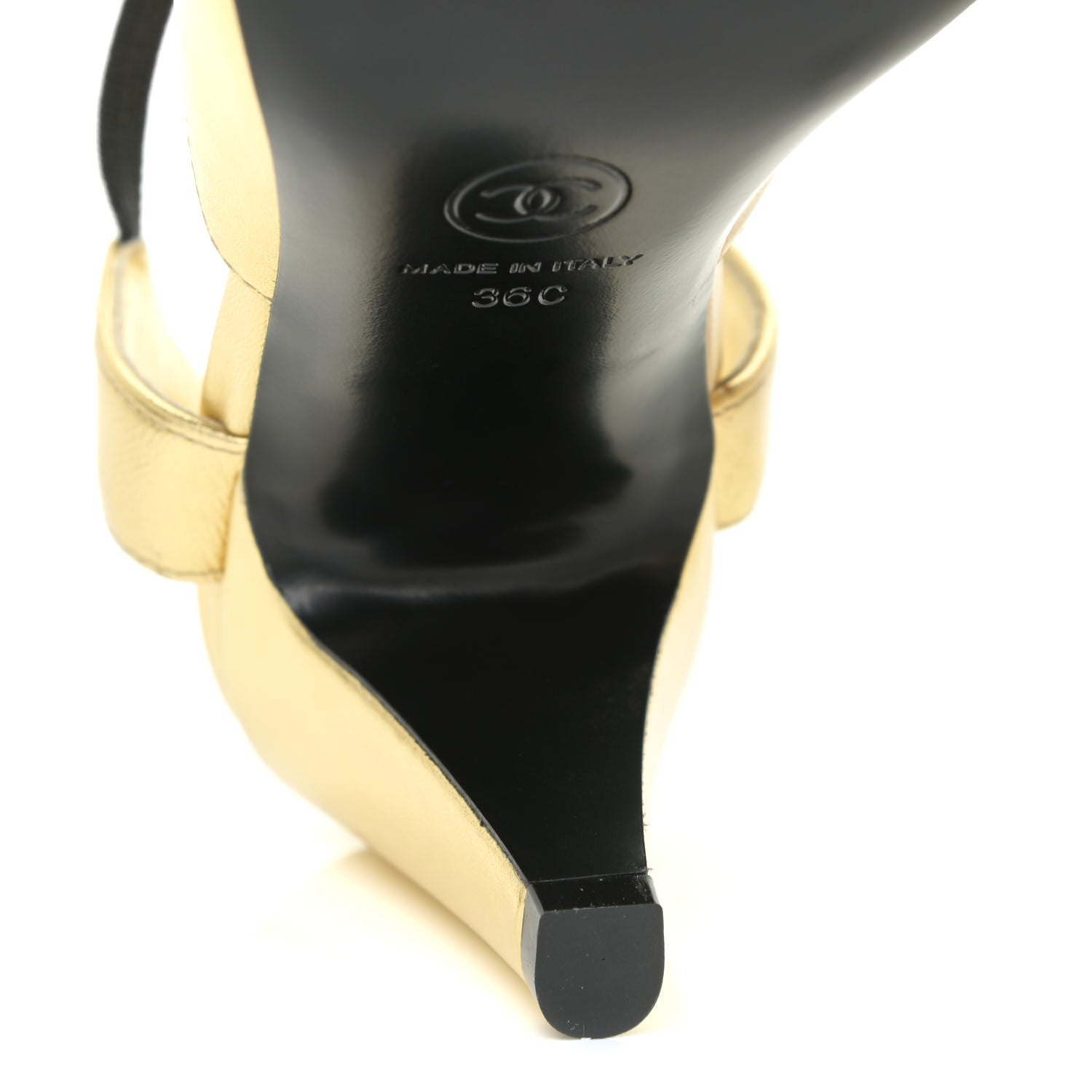 Chanel Laminated Lambskin Grosgrain Cap Toe CC Pumps 36 Gold Black 9 of 14