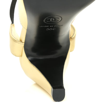 Chanel Laminated Lambskin Grosgrain Cap Toe CC Pumps 36 Gold Black 9 of 14