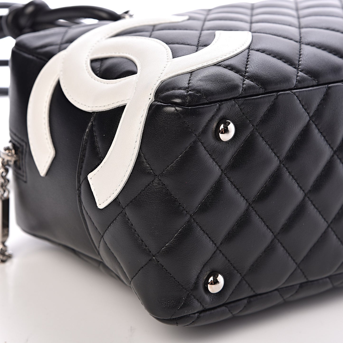 Calfskin Quilted Large Cambon Bowler Black White