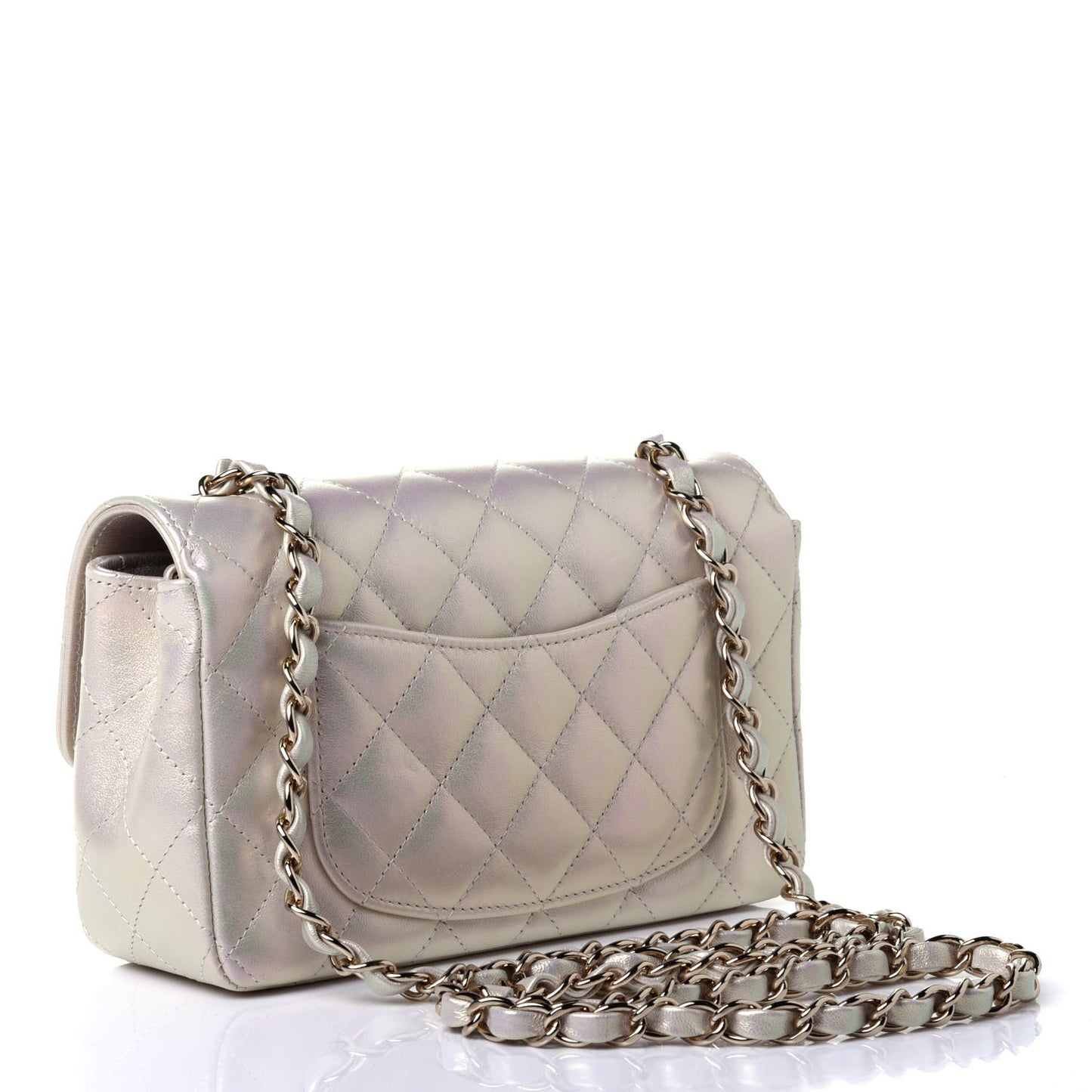 Iridescent Lambskin Quilted Mini Rectangular Flap Ivory