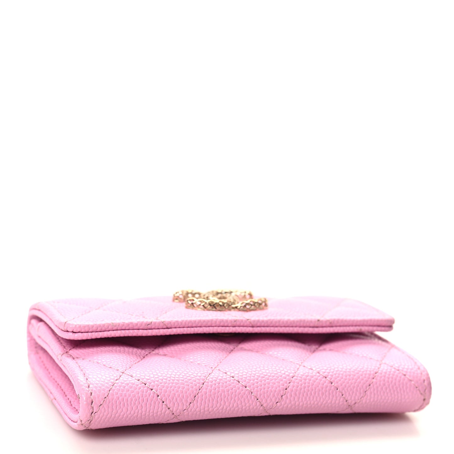 Caviar Metal Perforated Quilted CC Flap Card Holder Pink Green