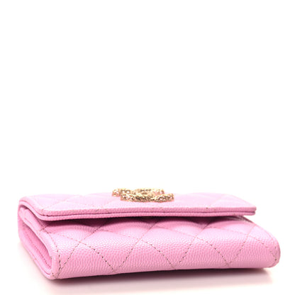 Chanel Caviar Metal Perforated Quilted CC Flap Card Holder Pink Green 4 of 9