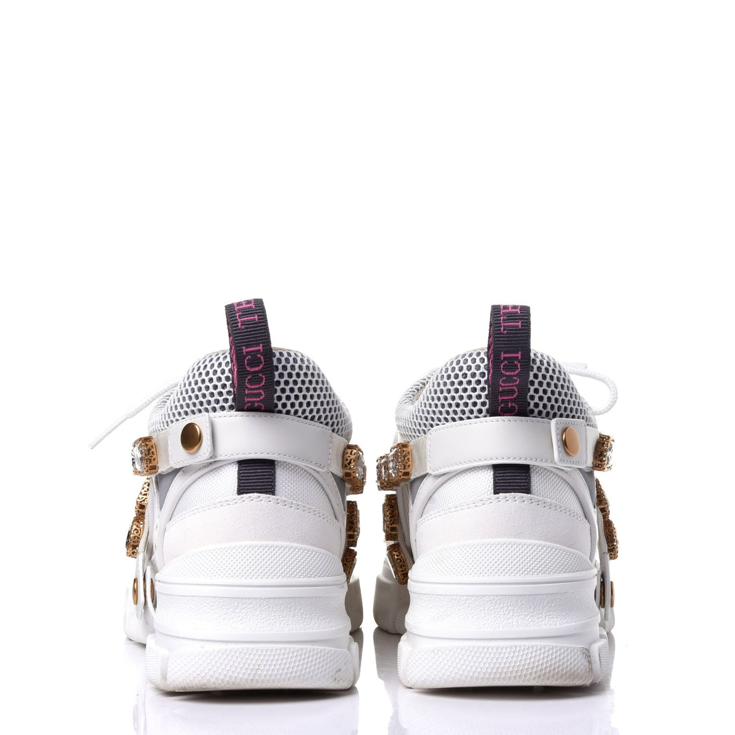 X SEGA Mesh Calfskin Suede Removable Crystals Womens Flashtrek Sneakers 38.5 Great White