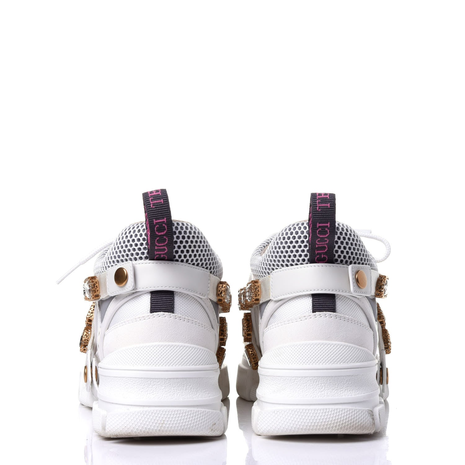 Gucci X SEGA Mesh Calfskin Suede Removable Crystals Womens Flashtrek Sneakers 38.5 Great White 5 of 9