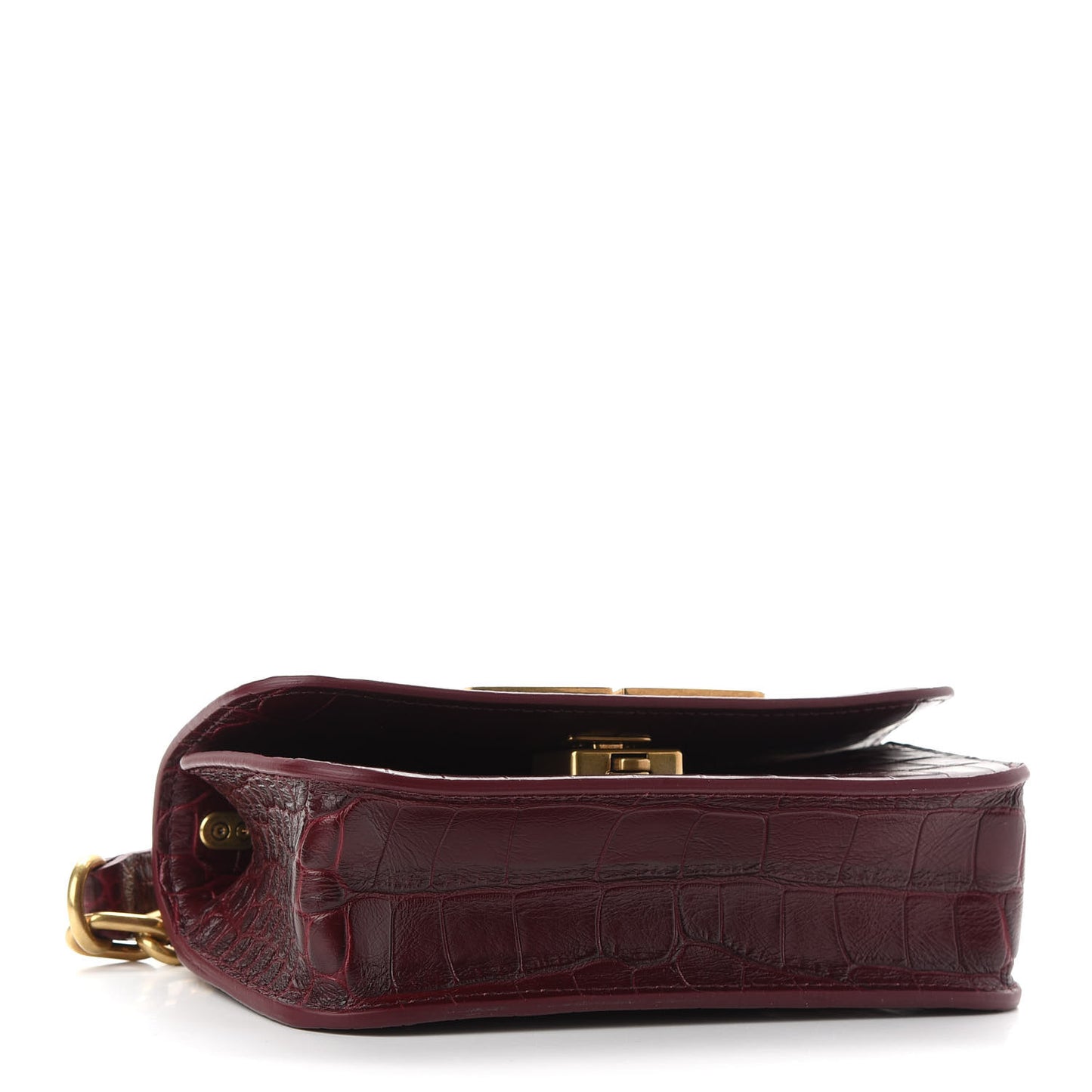 Extra Supple Calfskin Crocodile Embossed Gossip Chain Bag XS Dark Red