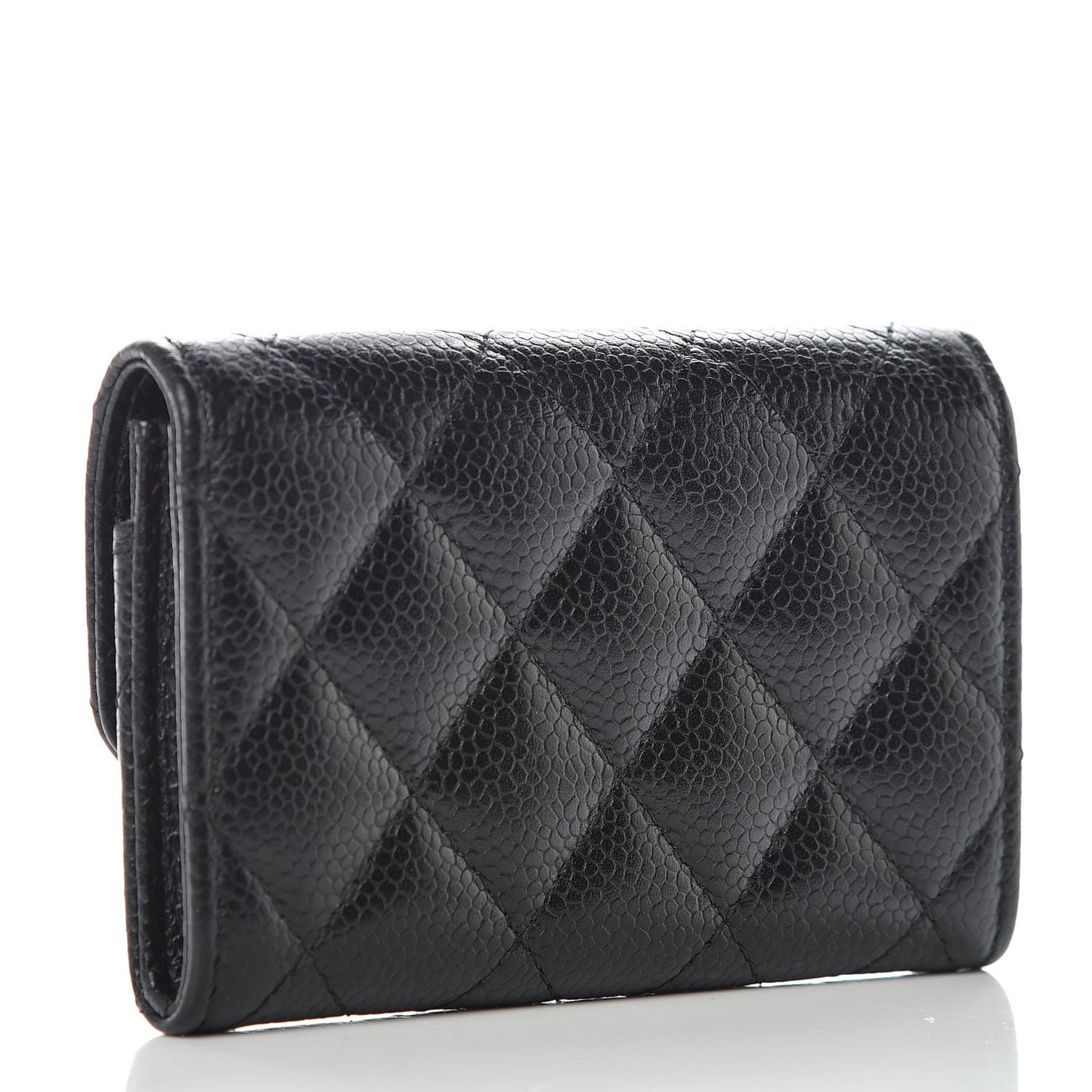 Caviar Quilted Flap Card Holder Black
