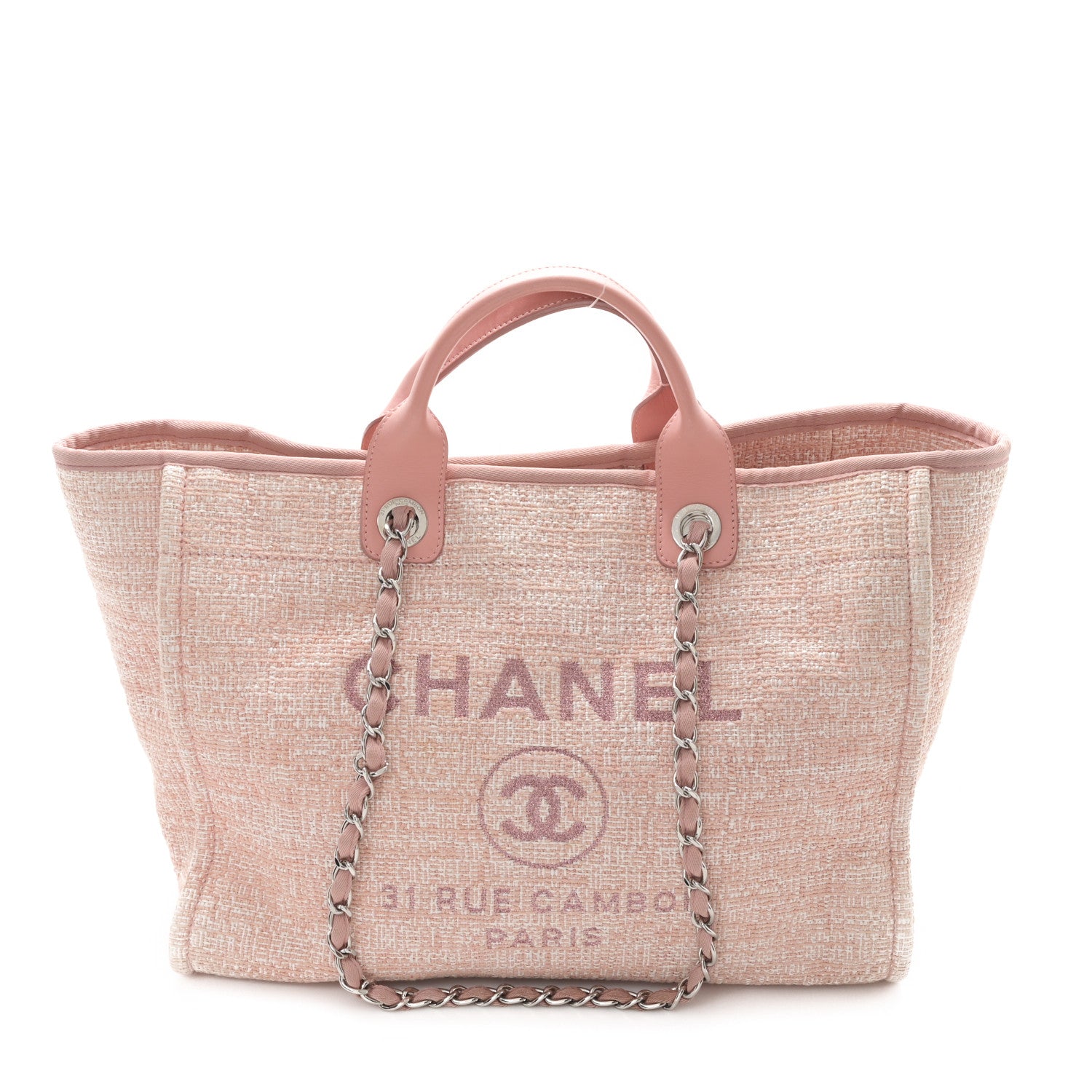 Chanel Lurex Boucle Deauville Medium Tote Pink 1 of 11