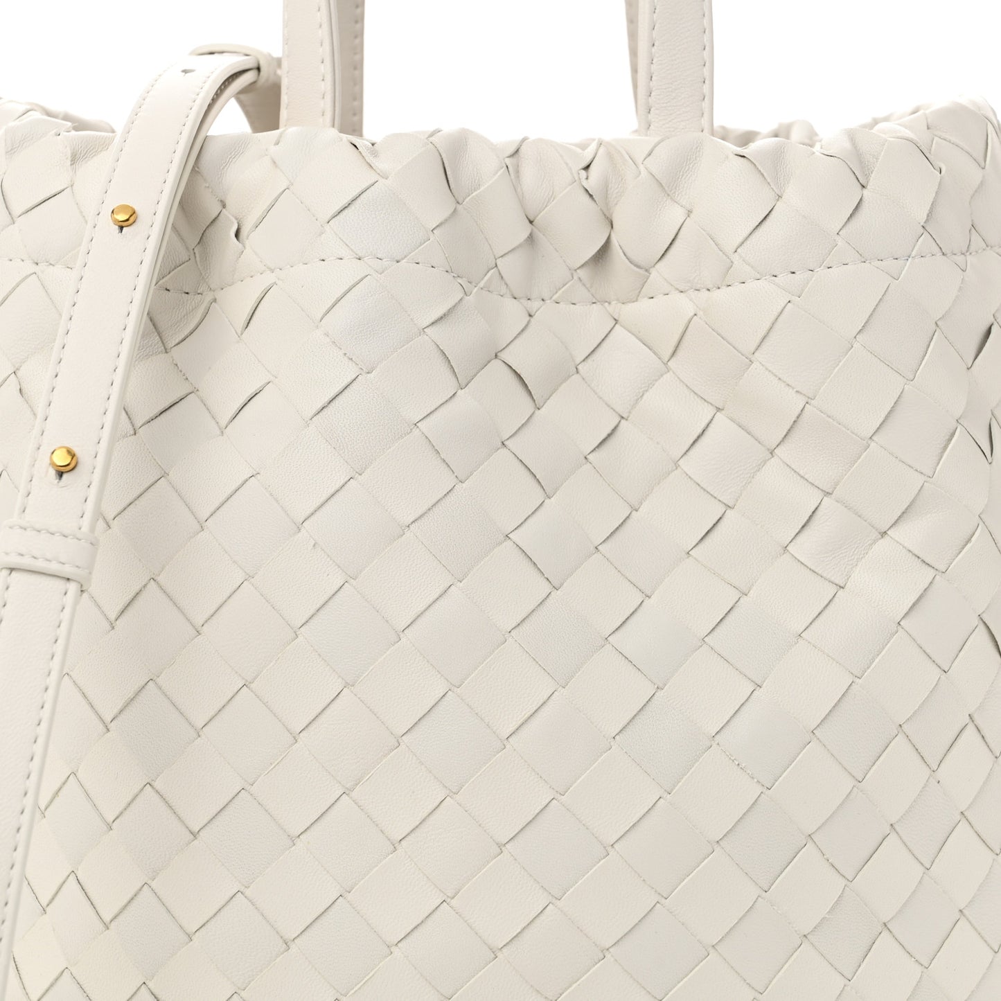 Calfskin Intrecciato Small Castello Bucket Bag White