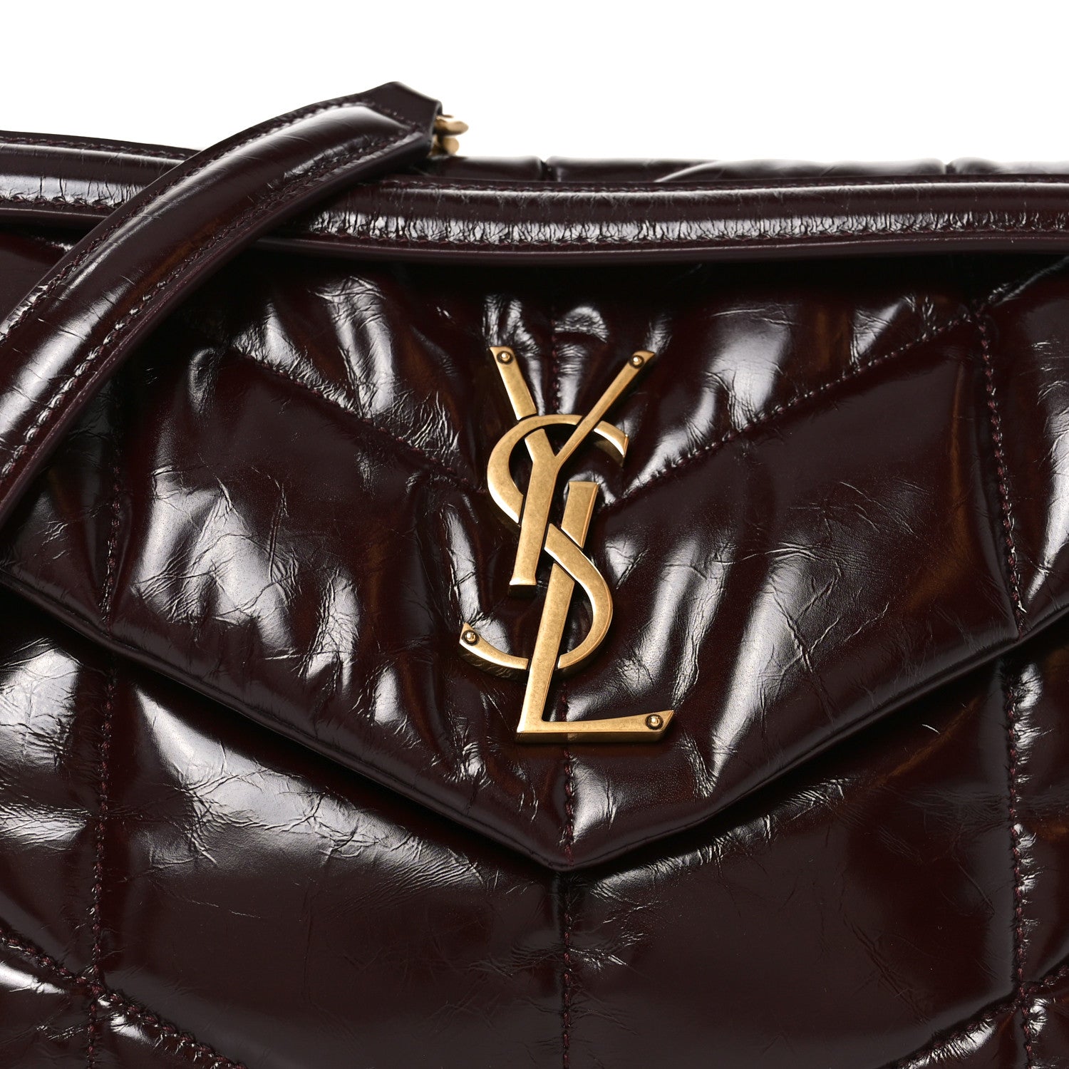 Saint Laurent Patent Quilted Small Loulou Puffer Monogram Chain Satchel Barolo Red 8 of 10