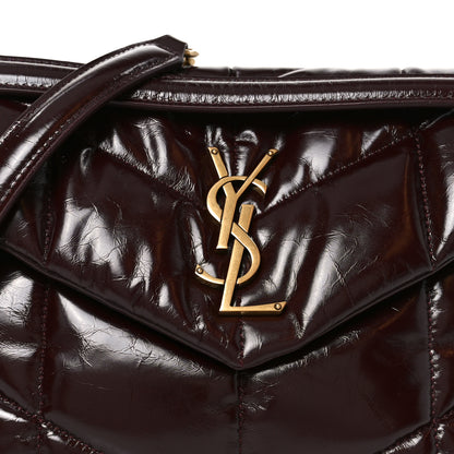Saint Laurent Patent Quilted Small Loulou Puffer Monogram Chain Satchel Barolo Red 8 of 10