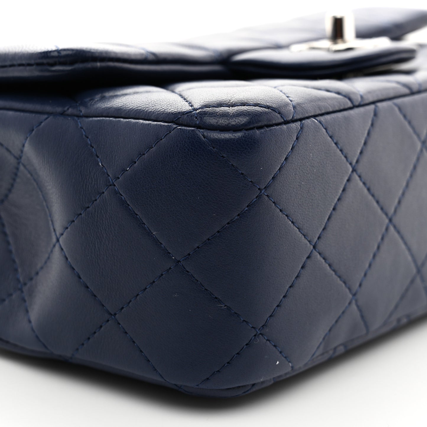 Lambskin Quilted Mini Rectangular Flap Dark Blue