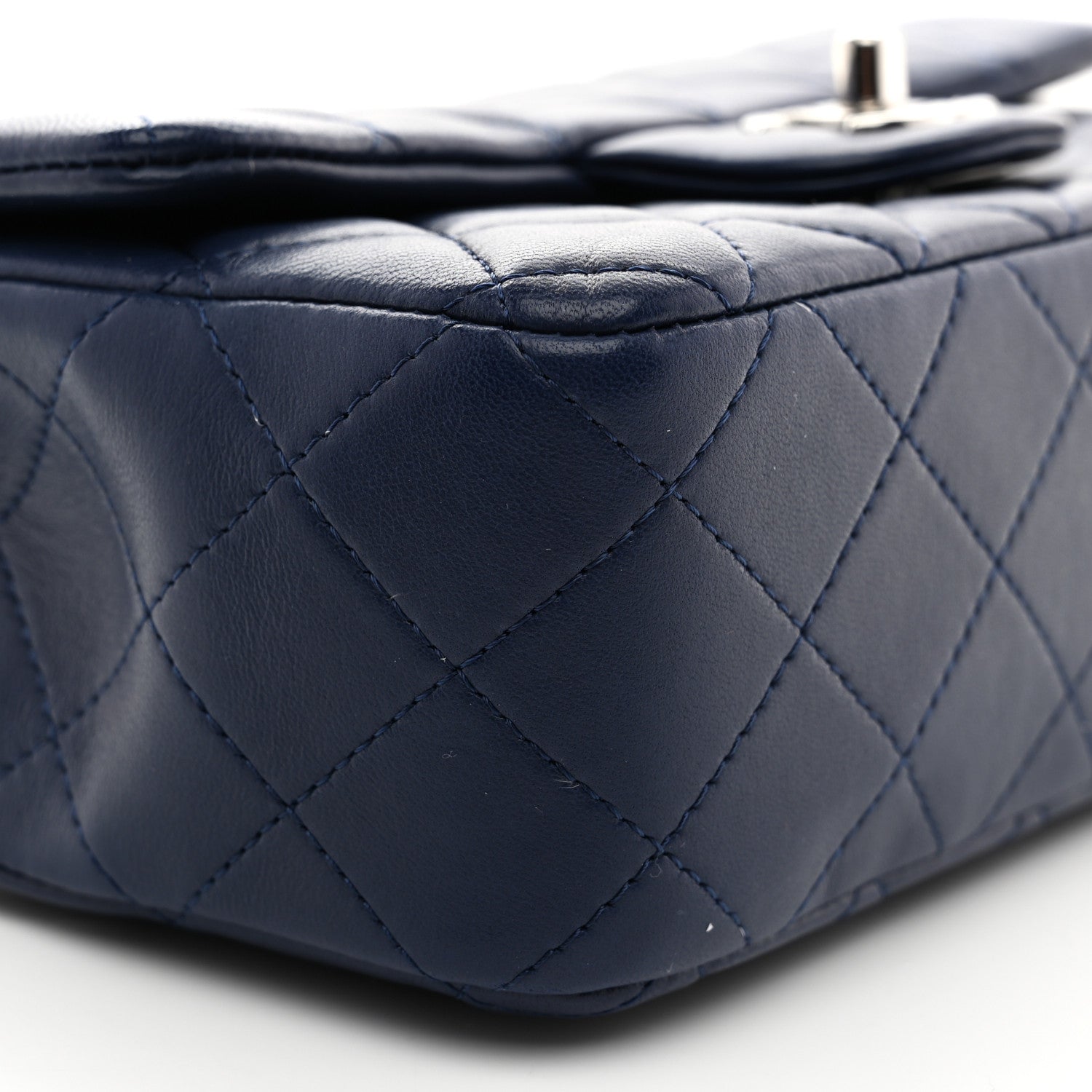 Chanel Lambskin Quilted Mini Rectangular Flap Dark Blue 9 of 10