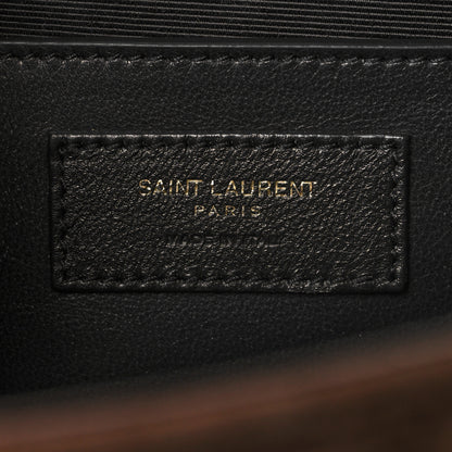 Saint Laurent Suede Mixed Matelasse Triquilt Medium Monogram Envelope Satchel Bark Brown 6 of 9