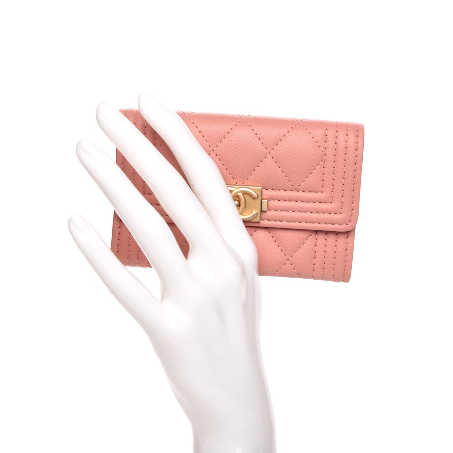 Caviar Quilted Boy Card Holder Wallet Light Pink