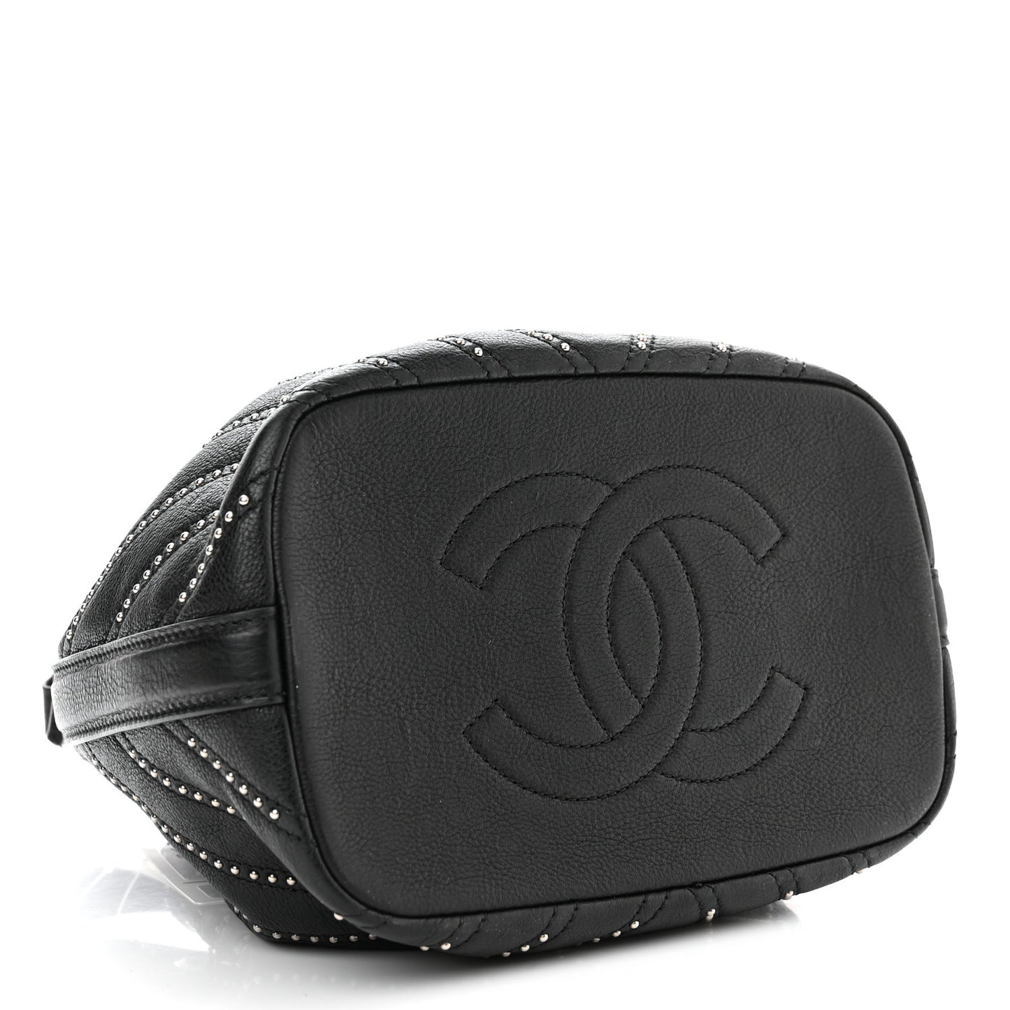 Calfskin Studded Chevron Quilted Stud Wars Drawstring Bag Black