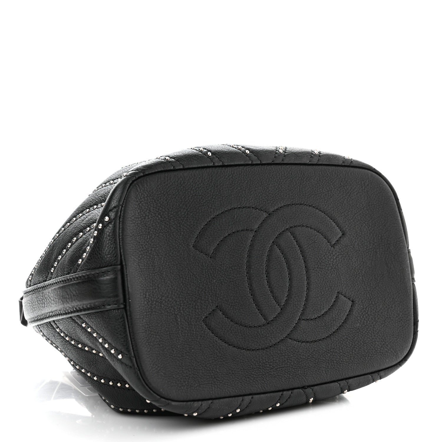 Chanel Calfskin Studded Chevron Quilted Stud Wars Drawstring Bag Black 4 of 11