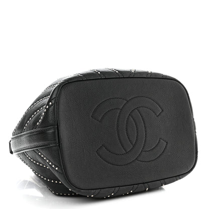 Chanel Calfskin Studded Chevron Quilted Stud Wars Drawstring Bag Black 4 of 11