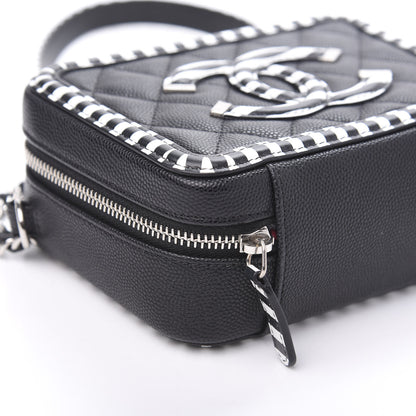 Chanel Caviar Quilted Striped Filigree Vanity Clutch With Chain Black White 9 of 10