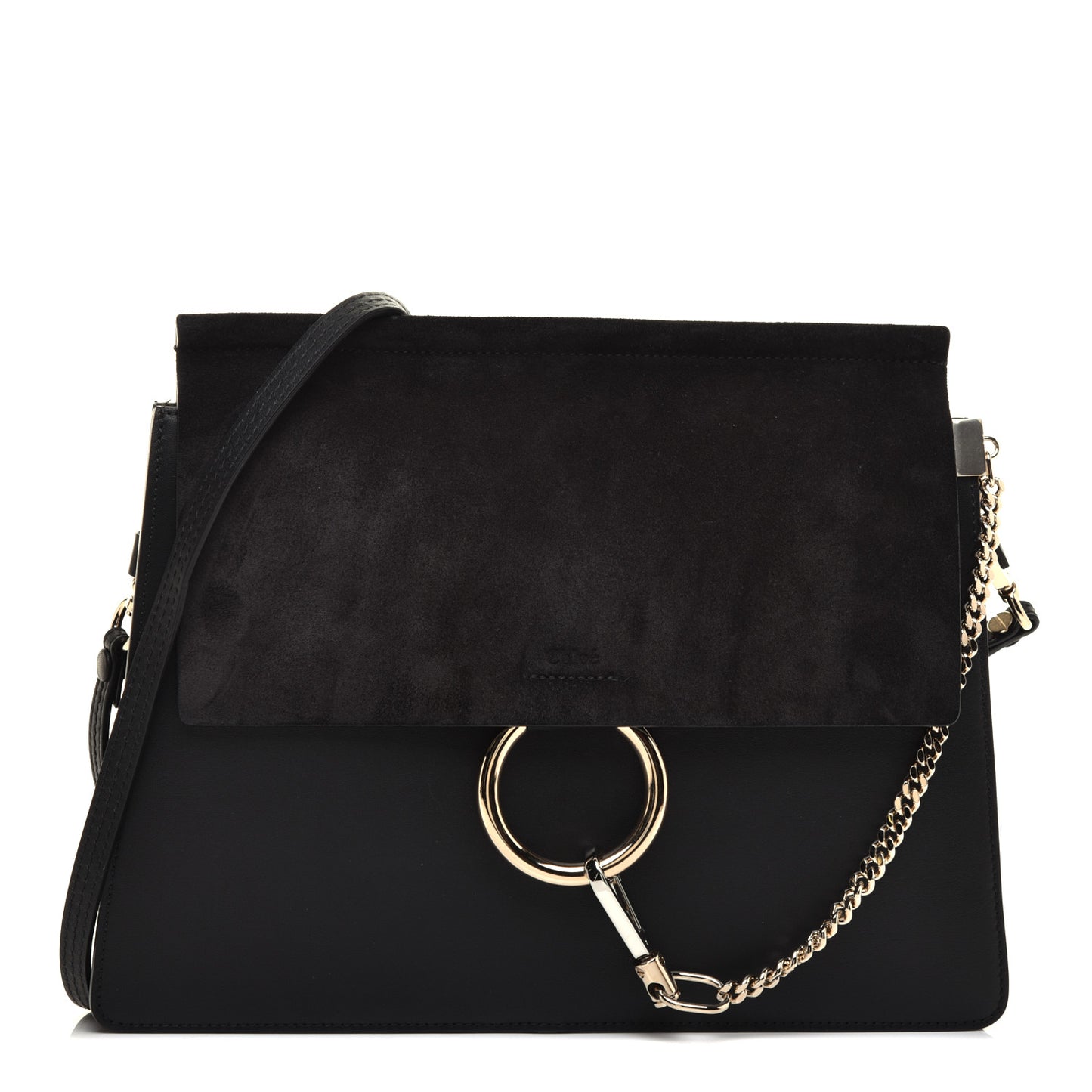 Suede Calfskin Medium Faye Shoulder Bag Black