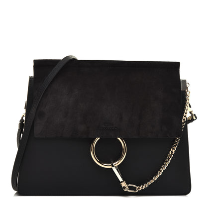 Chloe Suede Calfskin Medium Faye Shoulder Bag Black 1 of 10
