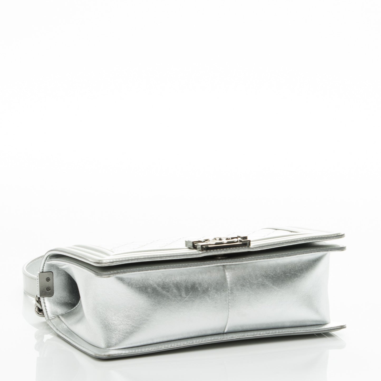 Metallic Patent Quilted Medium Boy Flap Silver