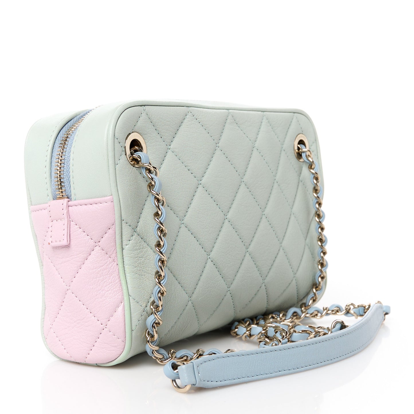 Goatskin Quilted Tri-Color Small In & Out Camera Case Green Blue Pink