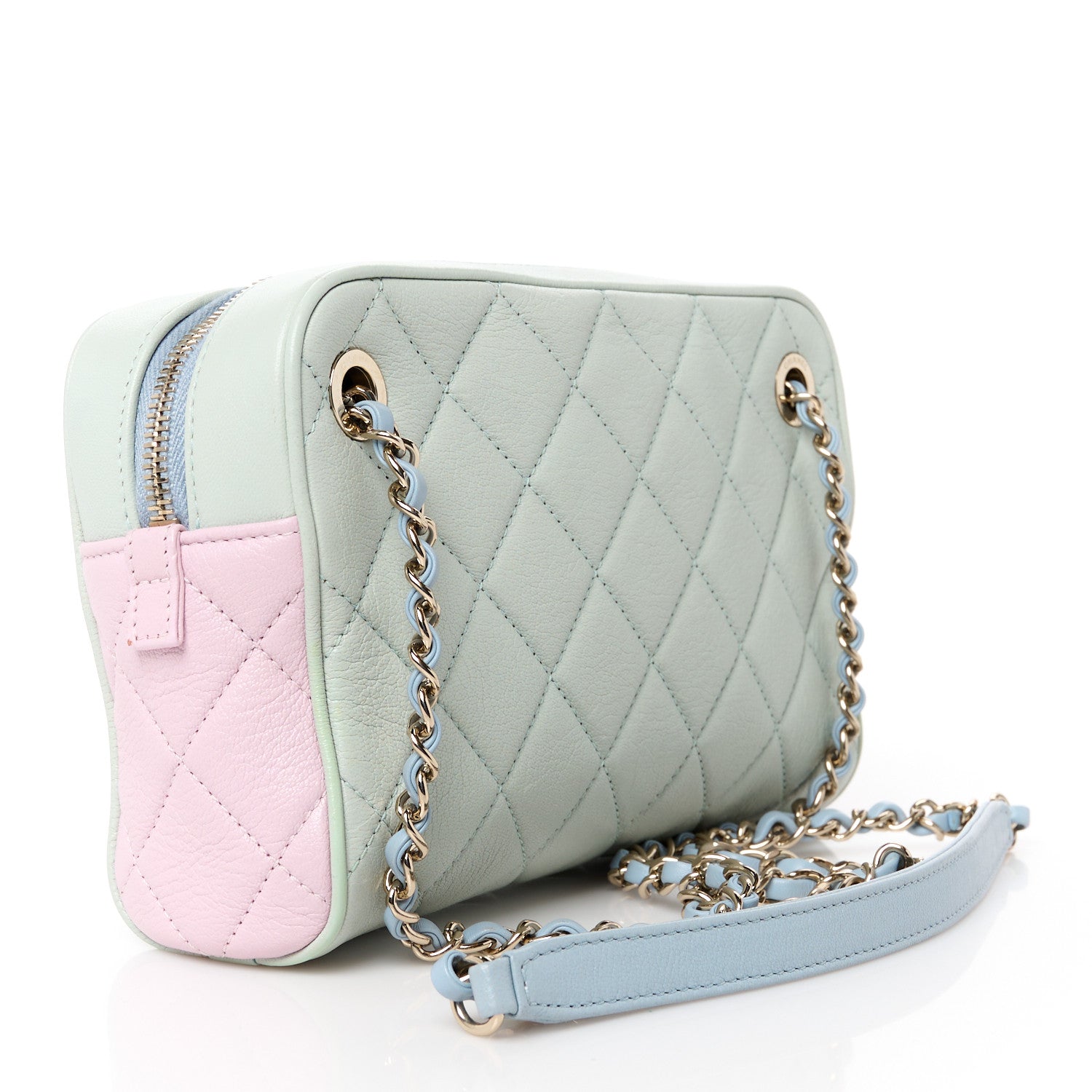 Chanel Goatskin Quilted Tri-Color Small In & Out Camera Case Green Blue Pink 4 of 12