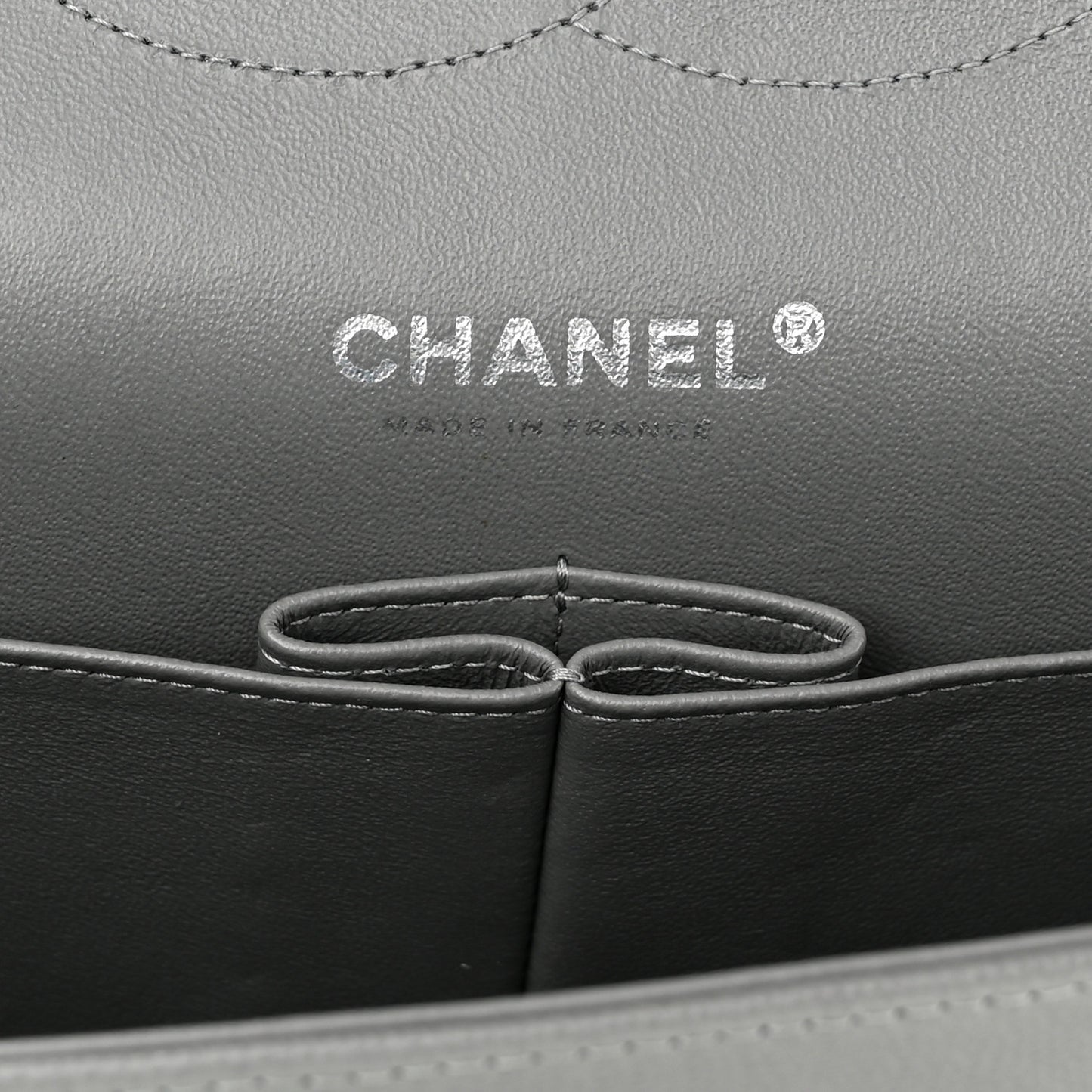 Caviar Quilted Jumbo Double Flap Grey