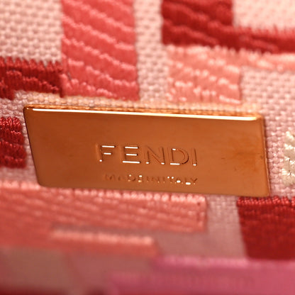 Fendi Vitello Seta Canvas FF Embroidered Mini Peekaboo Iconic Satchel Rosso Cardinale Multicolor 7 of 9