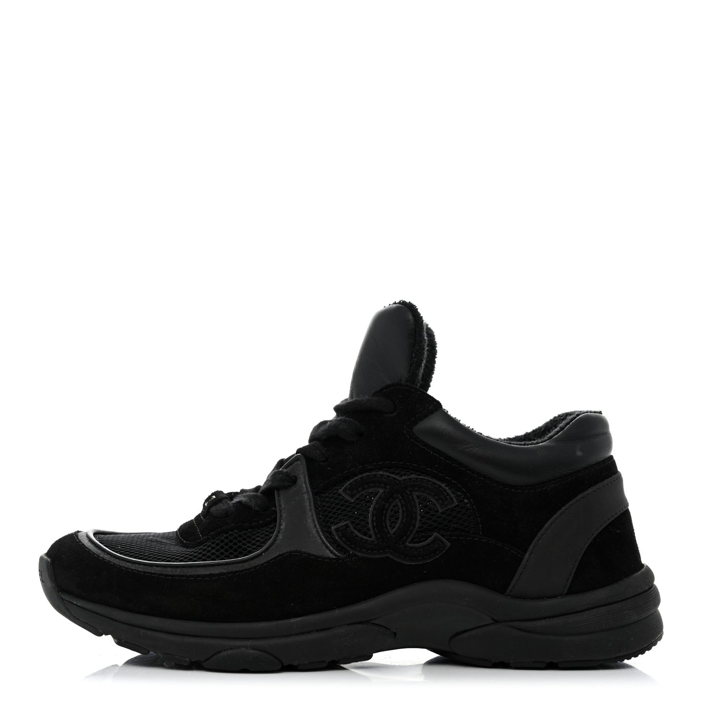 Fabric Calfskin Suede CC Sneakers 37.5 Black