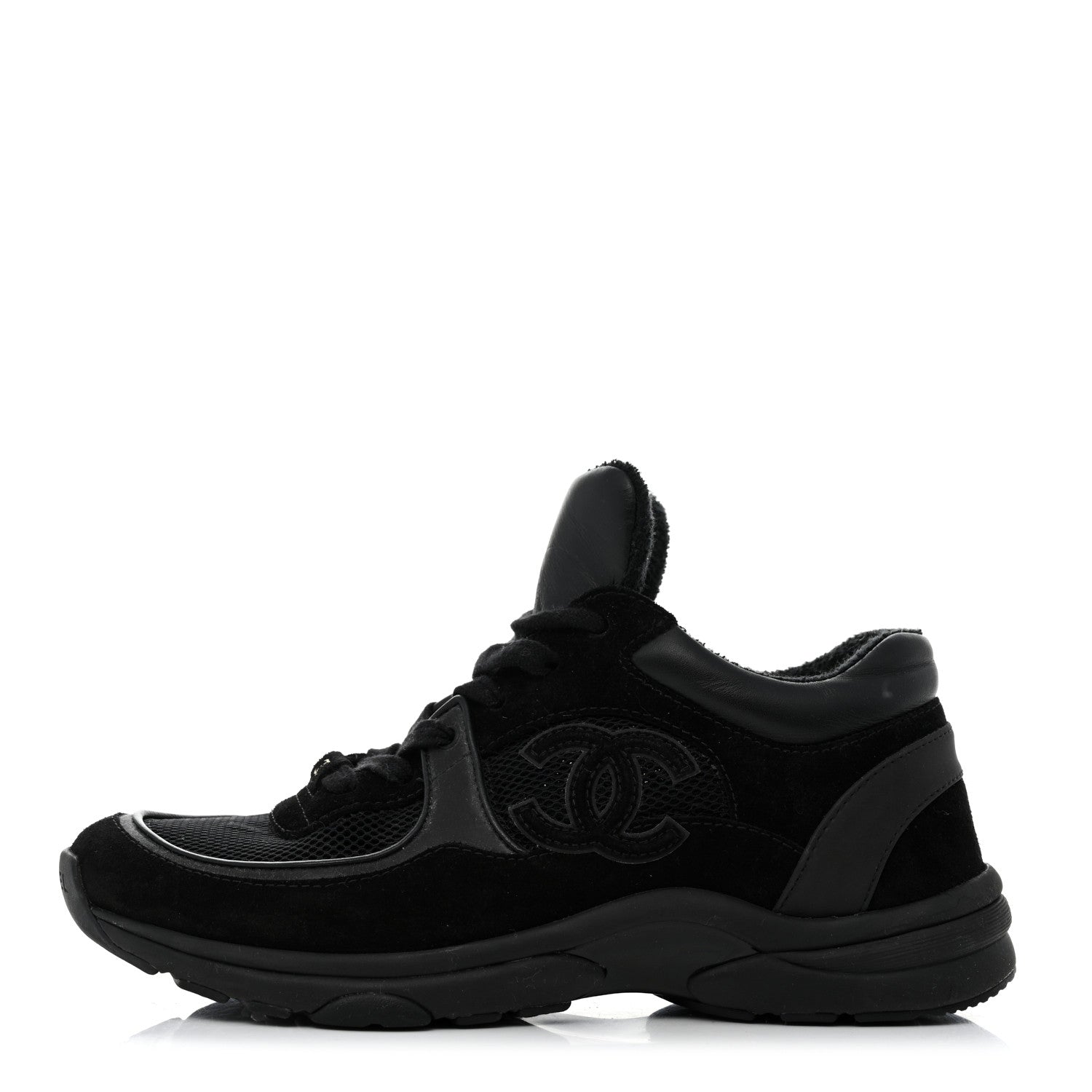 Chanel Fabric Calfskin Suede CC Sneakers 37.5 Black 1 of 8