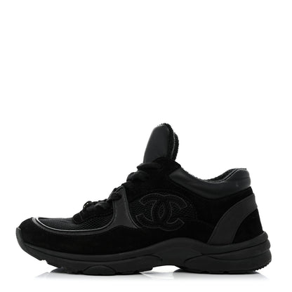 Chanel Fabric Calfskin Suede CC Sneakers 37.5 Black 1 of 8