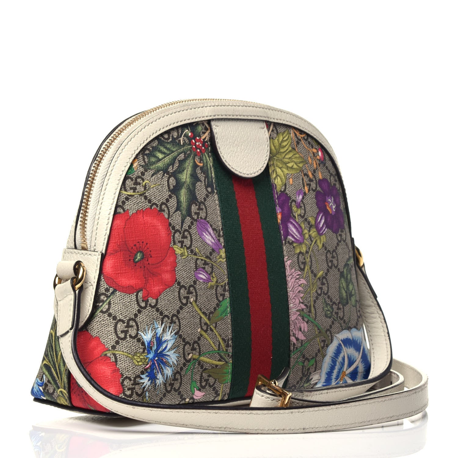 Gucci GG Supreme Monogram Flora Web GG Small Ophidia Dome Shoulder Bag White 3 of 11