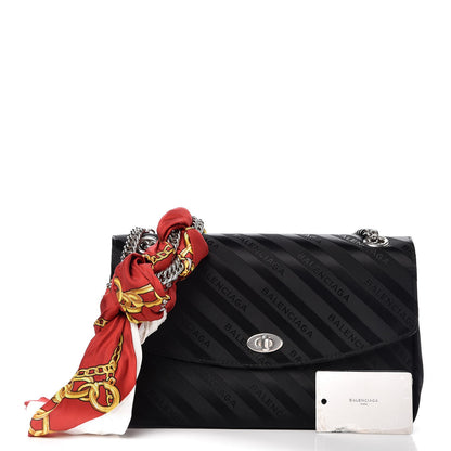 Balenciaga Nylon Jacquard Diagonal Logo Medium Scarf Lock Chain Shoulder Bag Black Red 1 of 6