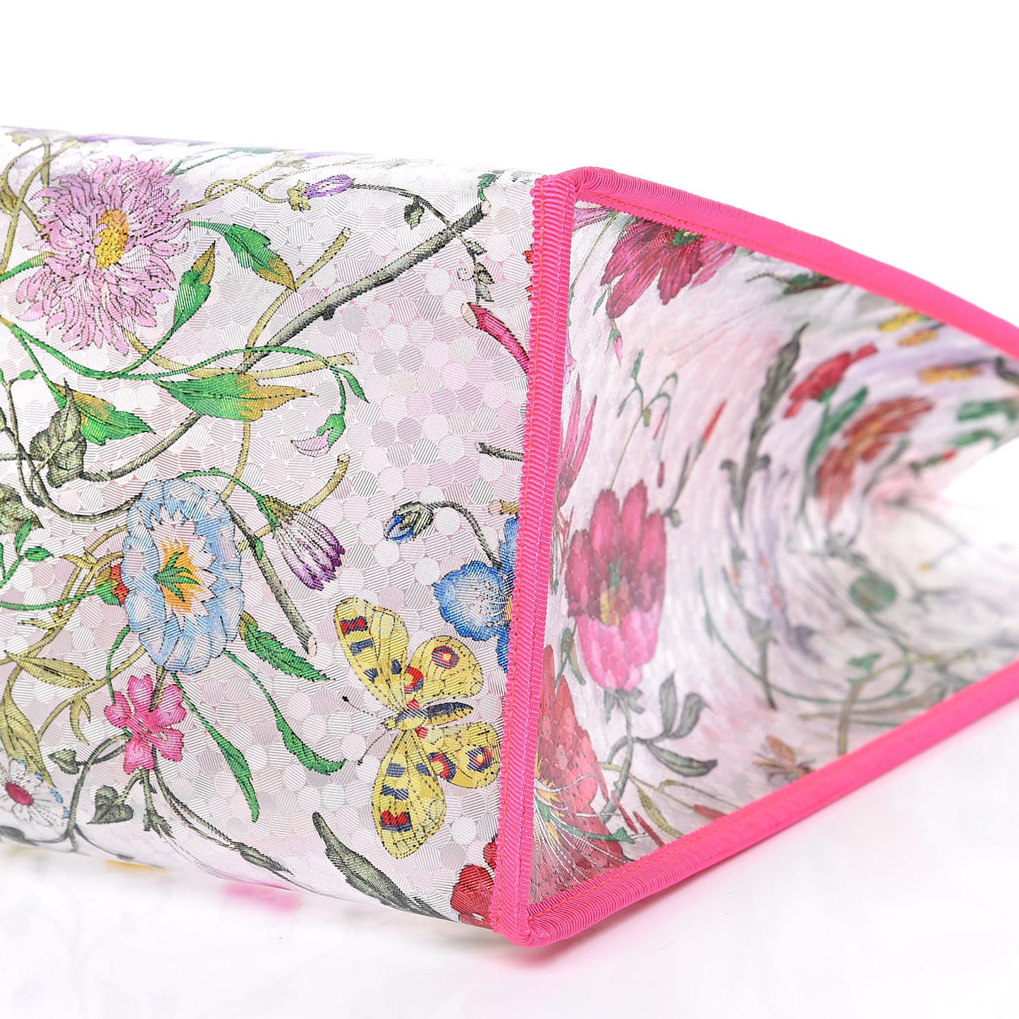 Calfskin Textured Vinyl Print Flora Tote Fluorescent Fuchsia