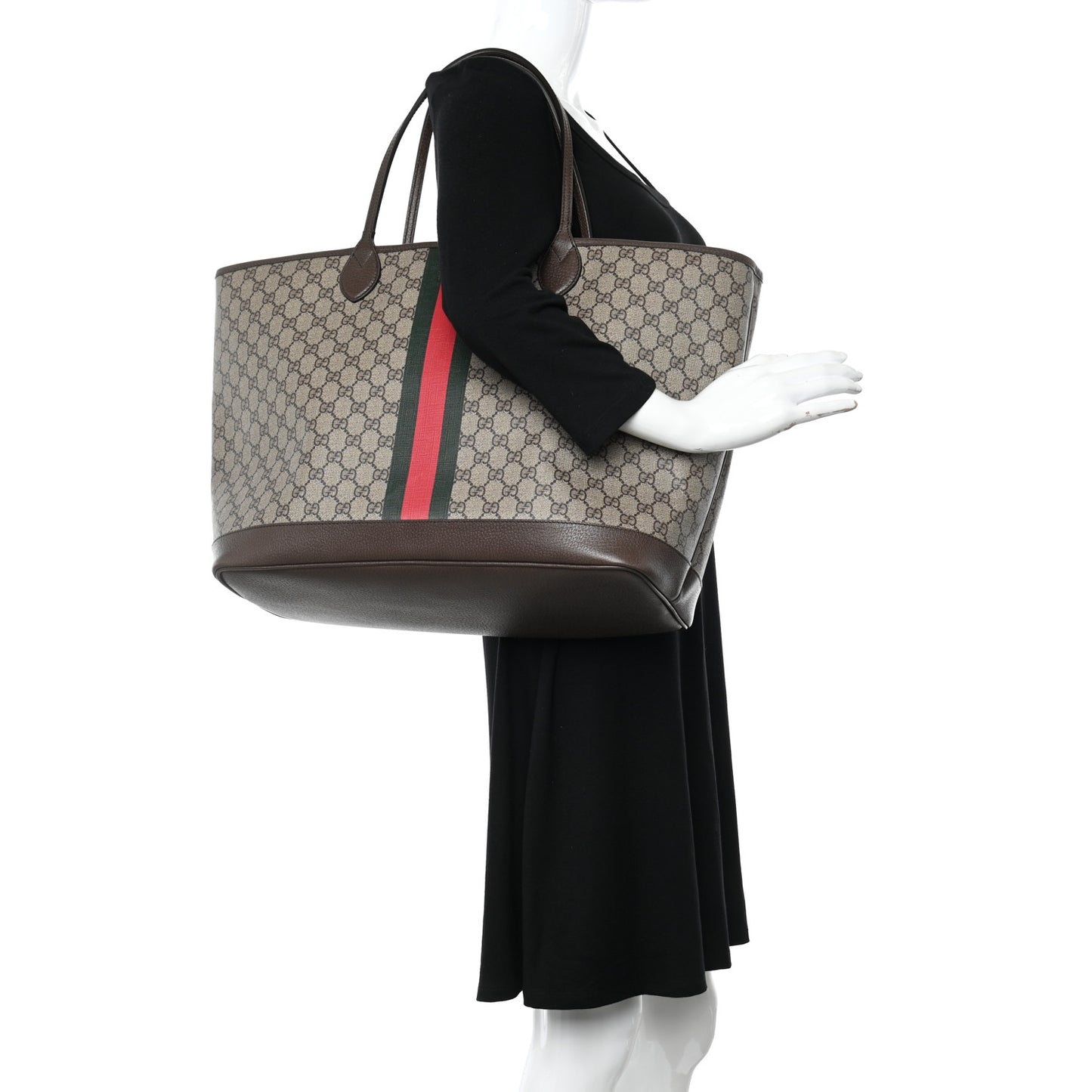 GG Supreme Monogram Textured Dollar Calfskin Web Large Ophidia Tote Beige Ebony New Acero