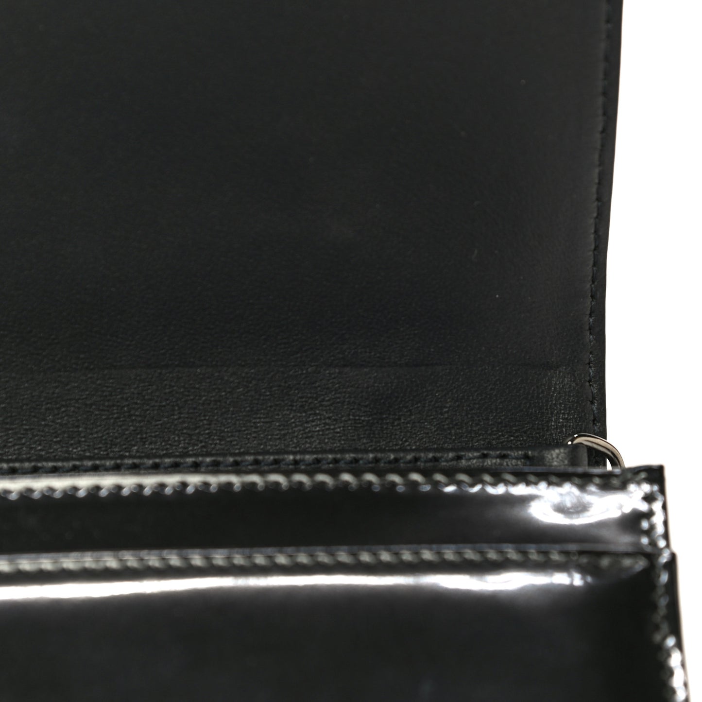 Metallic Patent Micro-Cannage Diorama Wallet on Chain Pouch Onyx Black