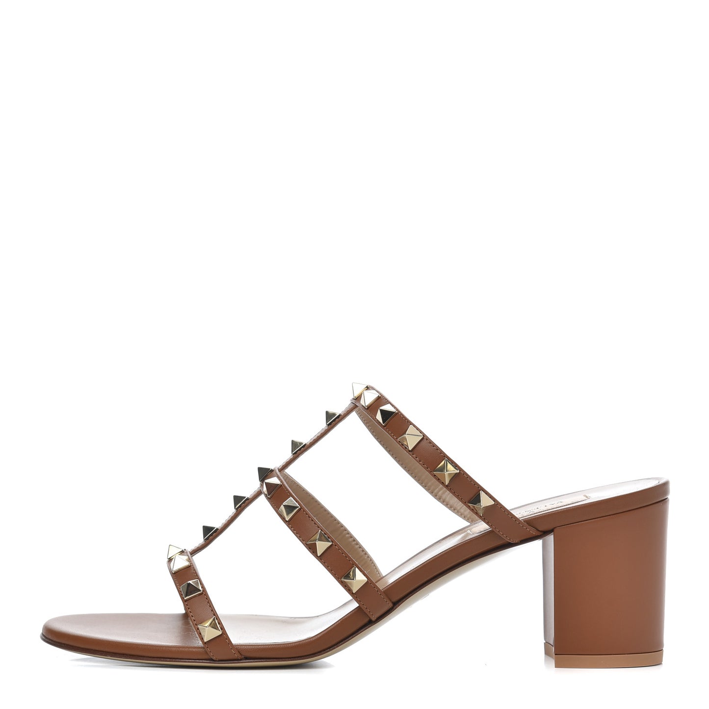 Calfskin Rockstud 60mm Caged Slide Sandals 41.5 Tobacco