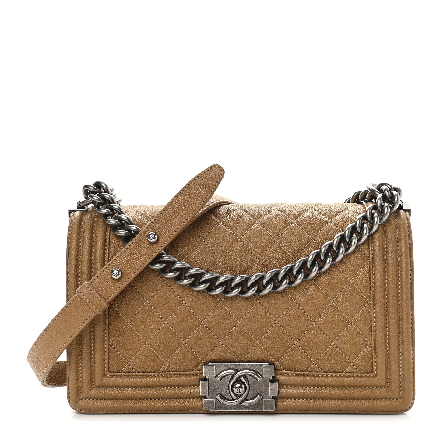 Caviar Quilted Medium Boy Flap Dark Beige