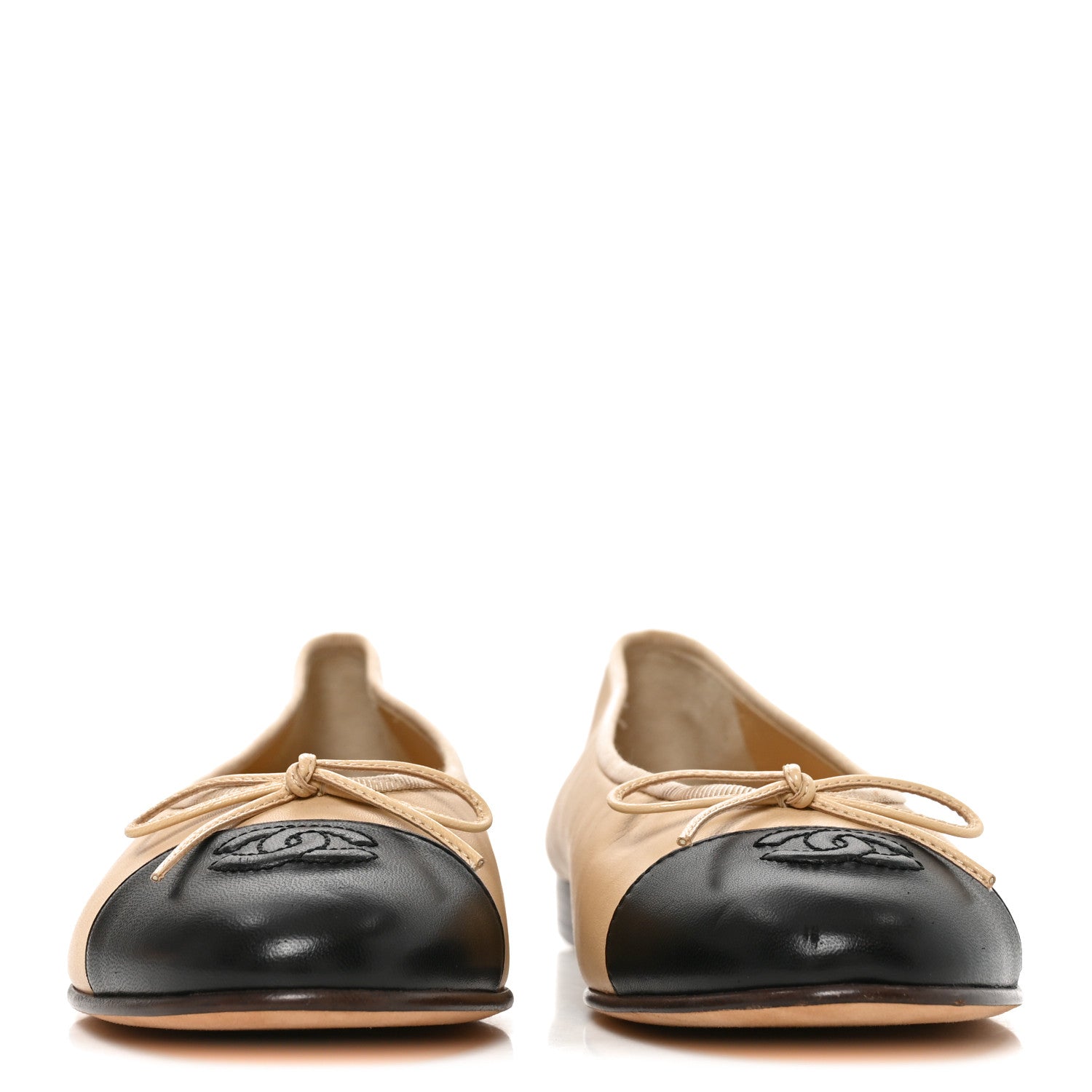 Chanel Lambskin Cap Toe CC Ballerina Flats 37.5 Beige Black 3 of 8