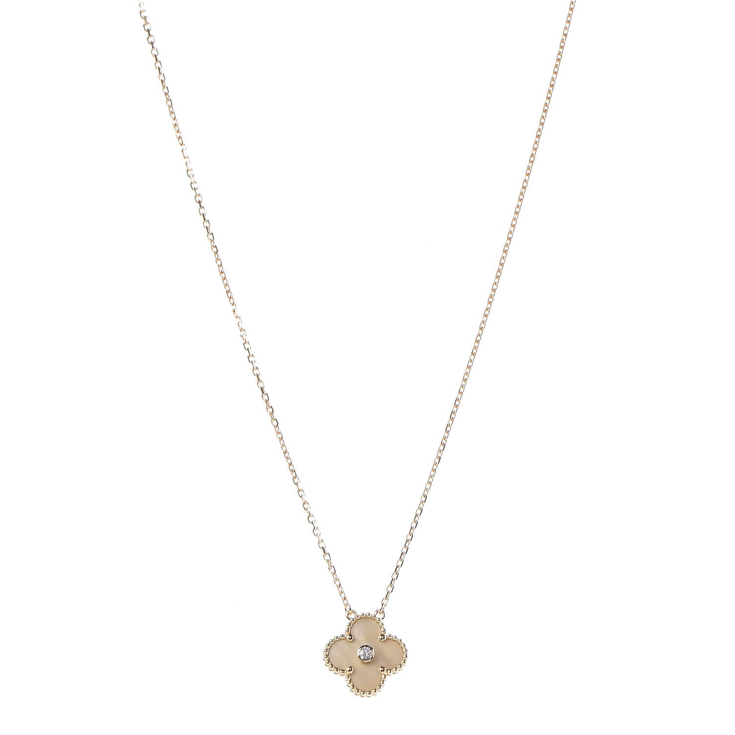 Van Cleef & Arpels 18K Yellow Gold Diamond Yellow Mother of Pearl Vintage Alhambra Pendant Necklace 1 of 6