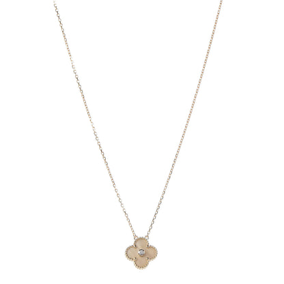 Van Cleef & Arpels 18K Yellow Gold Diamond Yellow Mother of Pearl Vintage Alhambra Pendant Necklace 1 of 6