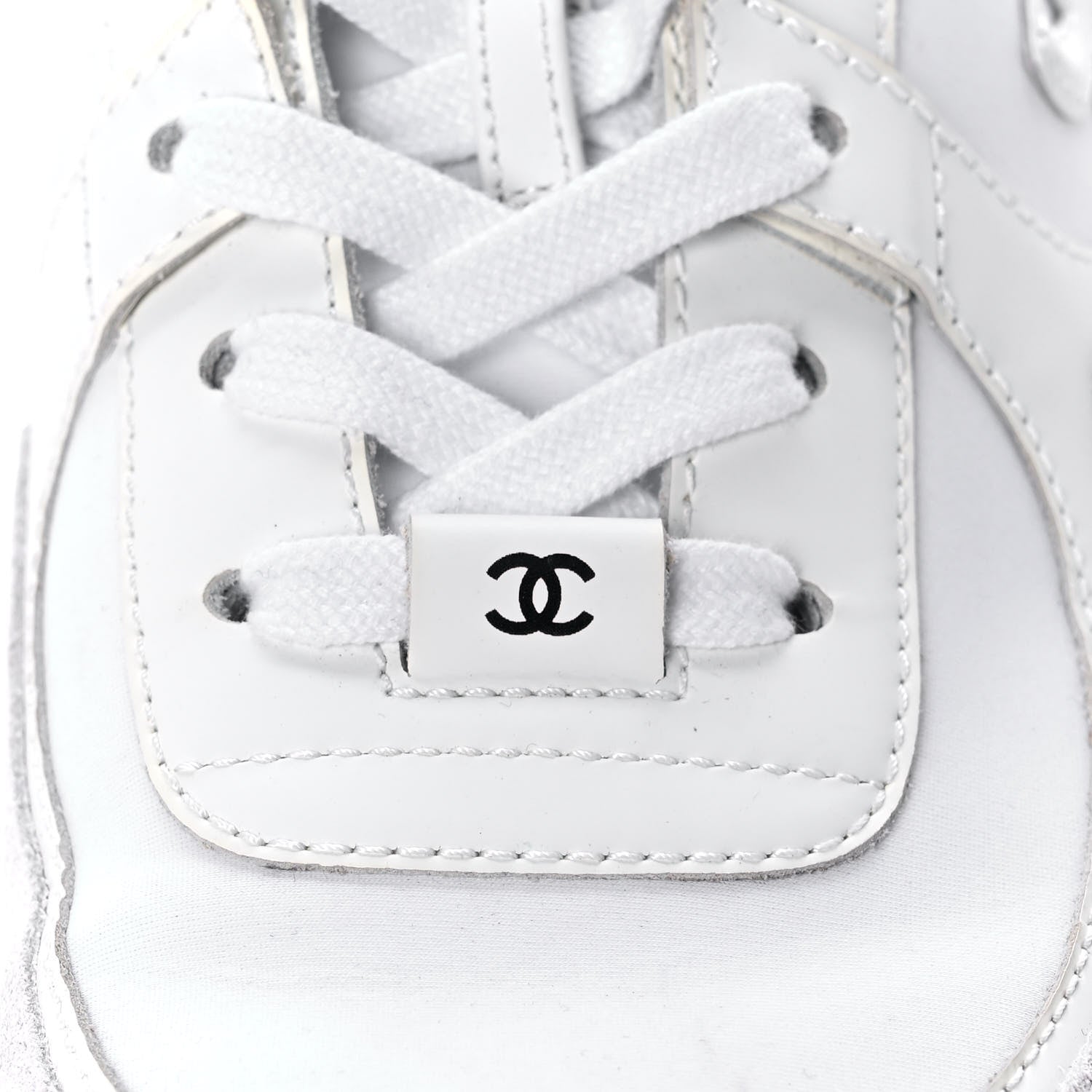 Chanel Suede Calfskin Fabric CC Sneakers 40.5 White 9 of 10