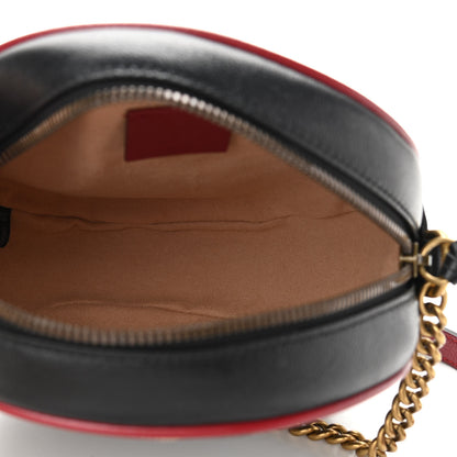 Gucci Vintage Effect Calfskin Matelasse Diagonal Mini Torchon GG Marmont Round Shoulder Bag Black Romantic Cherry 5 of 11